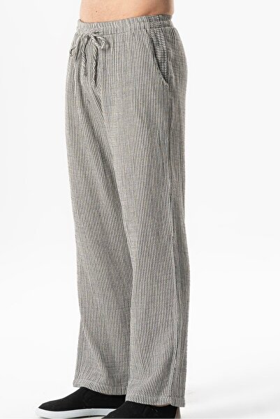 Eliş Şile Bezi Elastic Waist Double Pocket Striped Summer Trousers