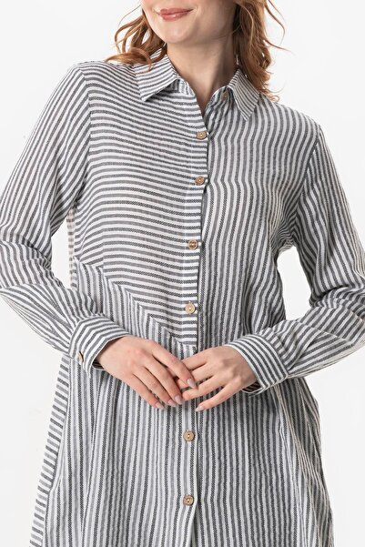 Eliş Şile Bezi Uzun Kol Şile Bezi Erva Mevsimlik Gömlek Siyah Çizgili Syhbyz