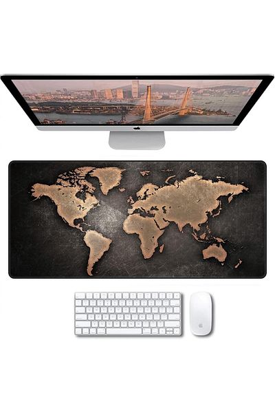 Fabienne Gaming Mouse Pad 90x40cm Non-Slip World Map Design Desk Pad Black/Bronze