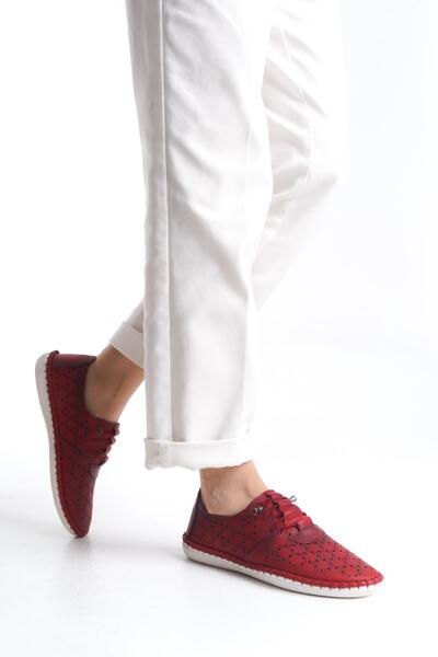 CZ London Kadın Hakiki Deri Mevsimlik Ayakkabı Bağcık Detaylı Tam Kalıp Çiçek Deseni Baskılı Comfort Ayakkabı