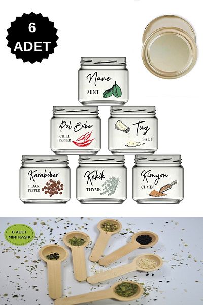 LİZYA BABY Luxury Spice Set Glass Jar Storage Container with Mini Spoon and Metal Tag