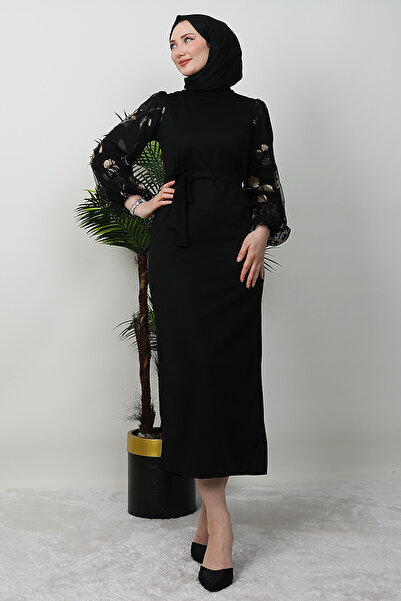 Giza Giyim Φόρεμα Hijab με φύλλα χρυσού μαύρο