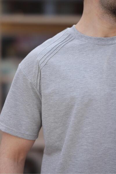 Madmext Gray Crew Neck Basic Men's T-Shirt E7138