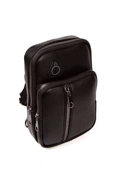 Newish Men's Black Leather Phone Wallet Compartment USB Headphone Output Cross Chest and Shoulder Bag New076