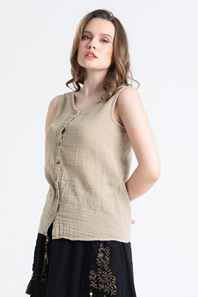 Eliş Şile Bezi Αμάνικη Melis Summer Muslin Μπλούζα Mink Vzn