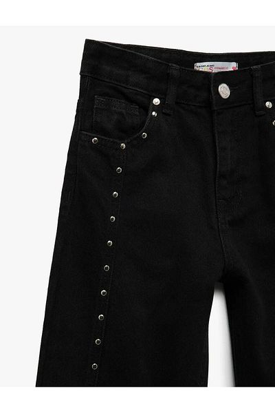 Koton Cotton Studded Detailed Black Girl's Jean Trousers 5Skg40114Ad