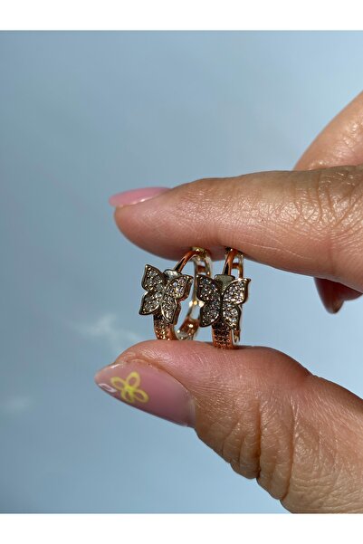 kurukafagift Kelebek Halka Zirkon Taşlı Küpe Gold Renk Orta Boy