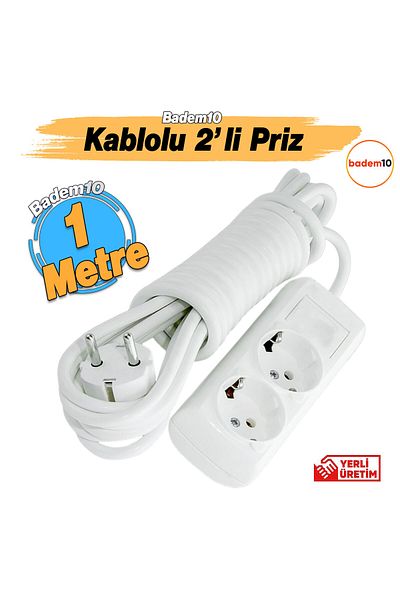 Badem10 Corded 2-Plus Grounded Group Socket Plug Coupler 1 Meter Hanging Extension Cable