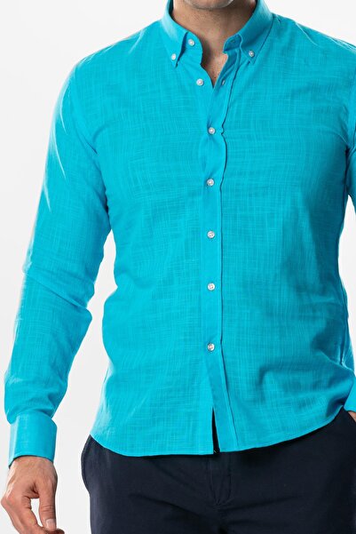 Eliş Şile Bezi Πουκάμισο με μακρυμάνικο ύφασμα Ada Şile - Τυρκουάζ 3054