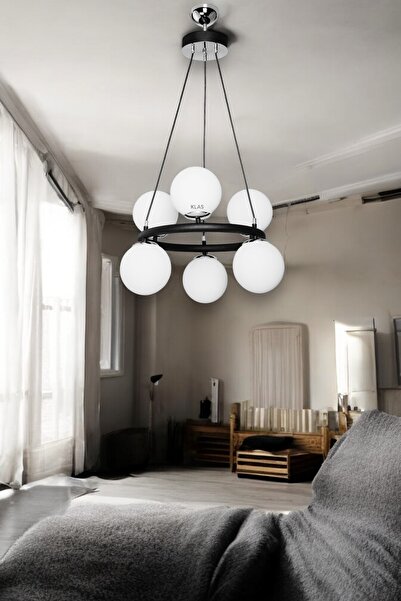 KORKMAZ KLAS KORKMAZ KLAS CAM AYDINLATMA KARTOPU 6LI SİYAH MODERN SPOR AVİZE