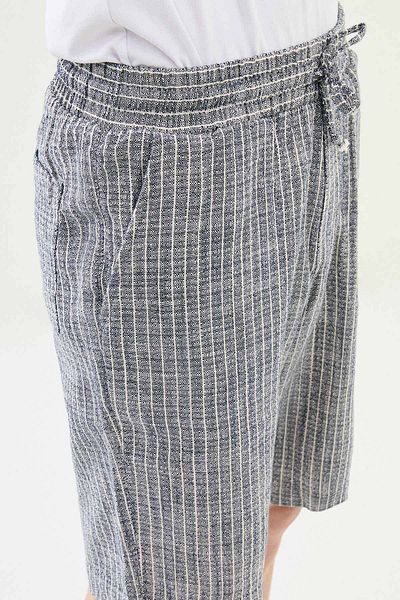 Mcr Striped Super Slim Fit Elastic Waist Drawstring Linen Men's Shorts Navy Blue - 18111.25Y