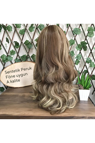 papatya peruk Kumral Röfleli Perçemli Uzun Sentetik Peruk