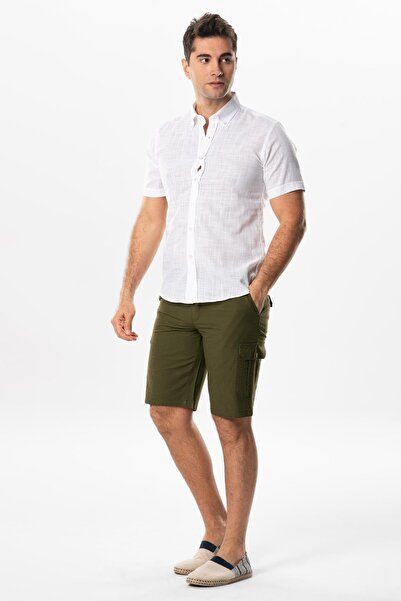 Eliş Şile Bezi Summer Men's Shirt - Ada Şile Bezi - Short Sleeve - White 3001