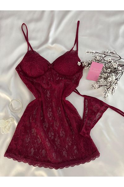 MH Moony Homewears Cămașă de noapte din dantelă acoperită Beuty Burgundy