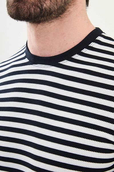 Mcr Striped Slim Fit Crew Neck Men's T-Shirt Navy Blue - 36848.25Y