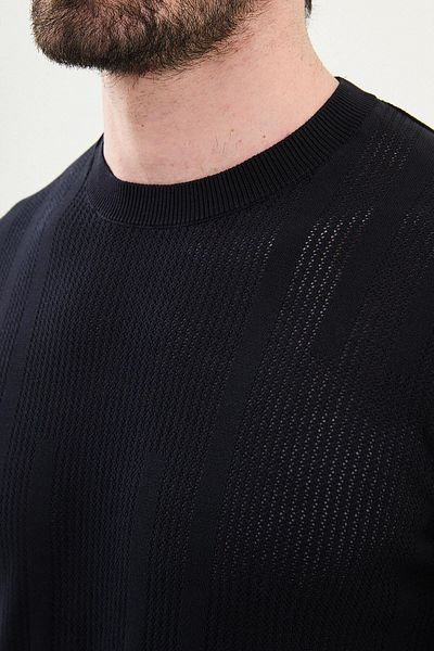 Mcr Patterned Slim Fit Crew Neck Men's Knitwear T-Shirt Navy Blue - 11535.25Y