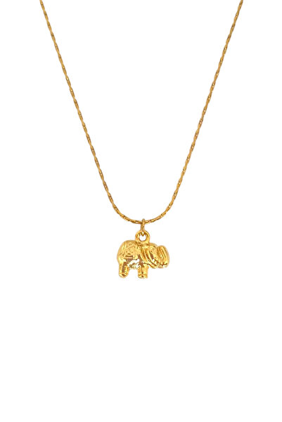 Bonnjerra Jewellery Çelik 1mm İnce Gold Hayalet Zincir Minimal Fil Şans Kolyesi