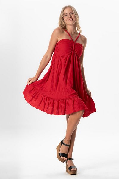 Eliş Şile Bezi Alanya Halter Neck Red/Red Short Summer Cambré με τη συναρμολόγηση