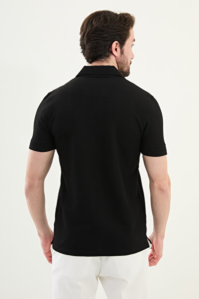 Mcr Striped Slim Fit Lapel Collar Men's T-Shirt Black - 36847.25Y