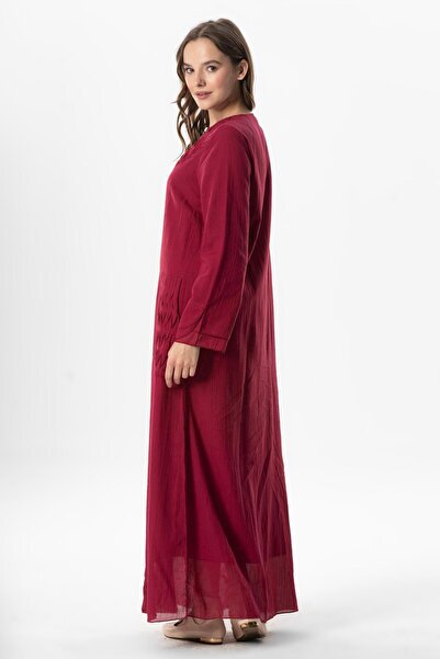 Eliş Şile Bezi Long Sleeve Tülay Voile Burgundy Summer Ferace