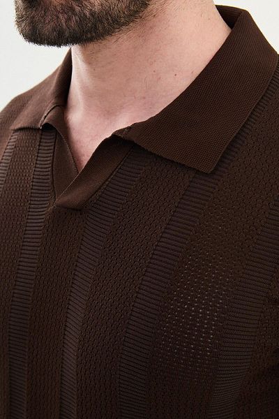 Mcr Striped Slim Fit Crew Neck Men's Knitwear T-Shirt Brown - 11534.25Y