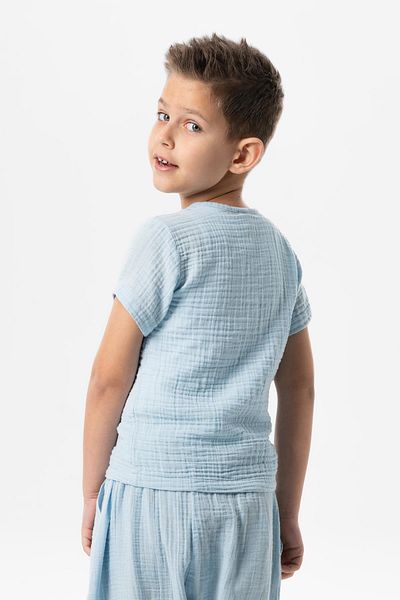 Eliş Şile Bezi Tricou cu mânecă scurtă Western Buzunar Detaliat Vară Muslină Băiat Ice Blue Bmv