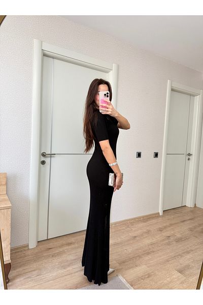 Deppot Stone Detail Slit Polo Collar Bell Dress