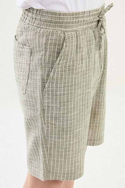 Mcr Striped Super Slim Fit Elastic Waist Drawstring Linen Men's Shorts Khaki - 18111.25Y