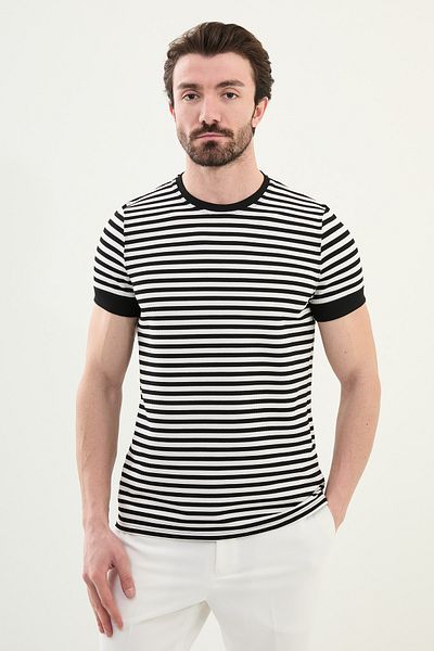 Mcr Striped Slim Fit Crew Neck Men's T-Shirt Black - 36848.25Y