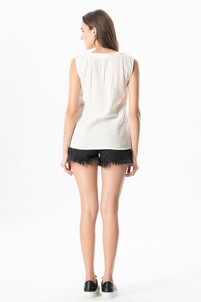 Eliş Şile Bezi Off White KrkByz Λεπτομερή μπλούζα χωρίς μανσέτες