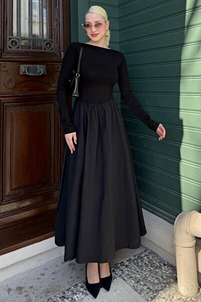 Madmext Siyah Maxi Boy %100 Pamuklu Kadın Elbise Mg2365