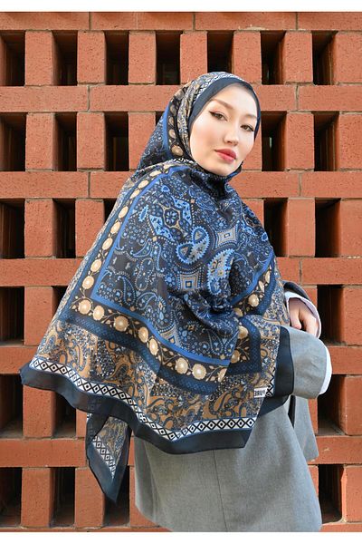 Pull Scarfs ETHNIC VUAL PAPILION ΣΑΛΙ - ΣΚΟΥΡΟ ΜΠΛΕ