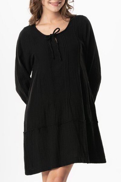 Eliş Şile Bezi Long Sleeve Heavenly Binding with Throw Black Companions Summer Dress