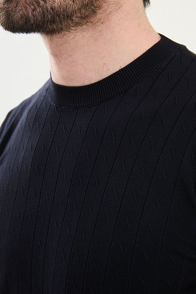Mcr Patterned Slim Fit Crew Neck Men's Knitwear T-Shirt Navy Blue - 11533.25Y