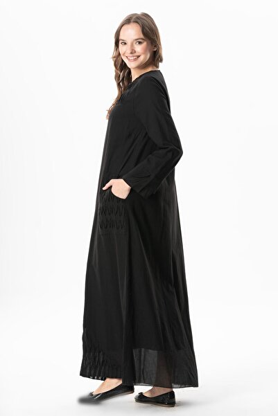 Eliş Şile Bezi Μακρυμάνικο Voile Tulle με ραβδώσεις μαύρο καλοκαιρινό φεράκι