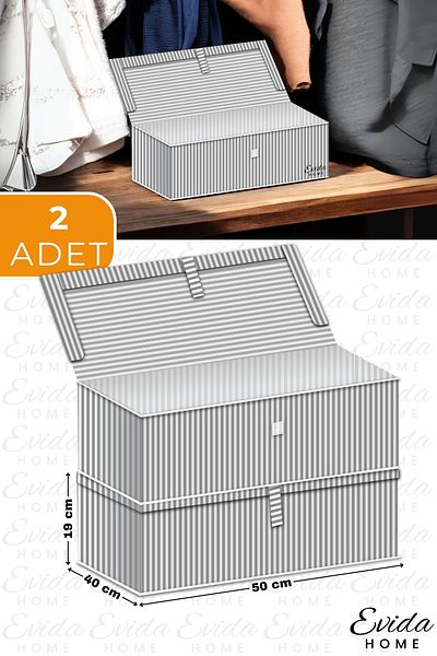 Evida 2 Pieces 50X40X19 cm Supported Multi-Purpose Storage Box Base Six Storage Boxes