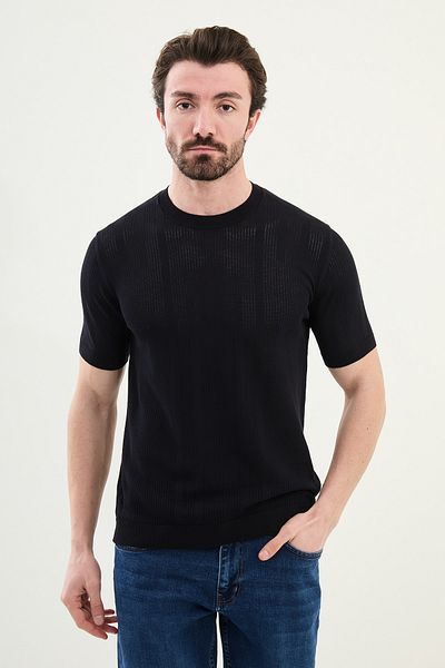 Mcr Patterned Slim Fit Crew Neck Men's Knitwear T-Shirt Navy Blue - 11535.25Y