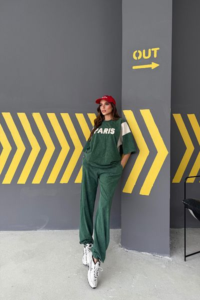 Bliss Women's Paris Short Sleeve Comfortable Fit Bottom Top Green Tracksuit Set Size S