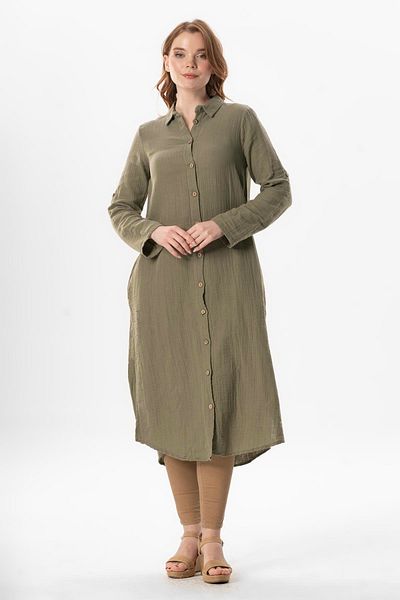 Eliş Şile Bezi Μακρυμάνικο πουκάμισο - Πέτο Hafsa Muslin Summer Tunic Khaki HK