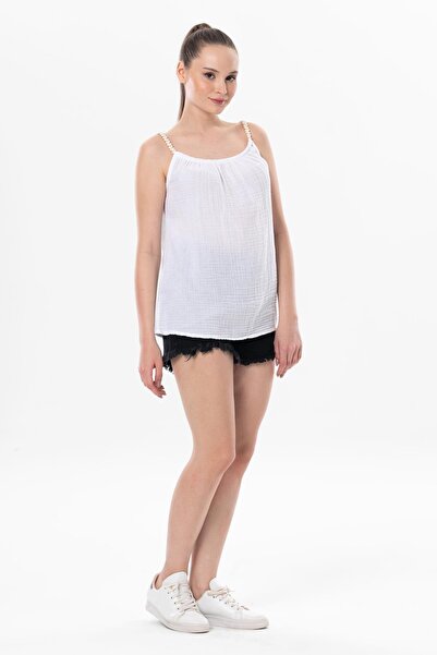 Eliş Şile Bezi Strappy Alaçatı Summer Muslin Blouse White Byz