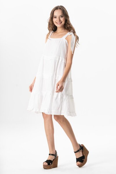 Eliş Şile Bezi Strappy Dubai Square Neck Dress - White Byz