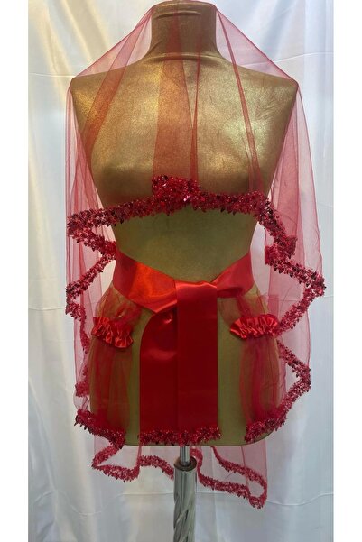 dotdiri Kırmızı Taşlı Yapraklı Gelin Duvak Kuşak Eldiven El Gülü Kına Örtüsü ...