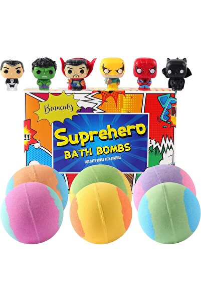 Beauenty مجموعة من 6 قنابل استحمام للأطفال مع ألعاب أبطال مفاجئة بالداخل