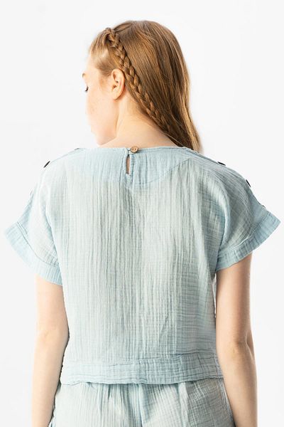 Eliş Şile Bezi Bluza Izel Summer Muslin mânecă scurtă Ice Blue Bmv