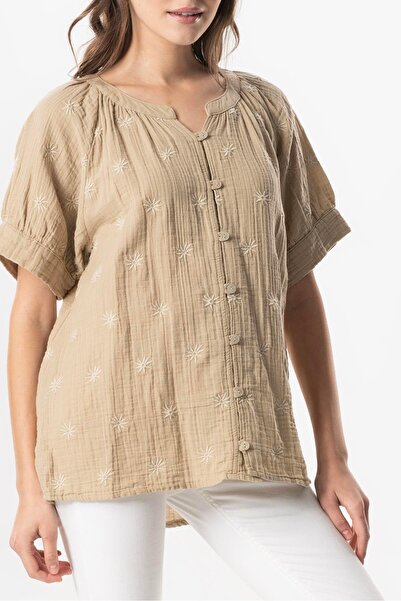 Eliş Şile Bezi Κοντομάνικη μπλούζα με λαιμόκοψη V με κουμπιά Venus για καλοκαιρινό Mercedes-Benz Blazer