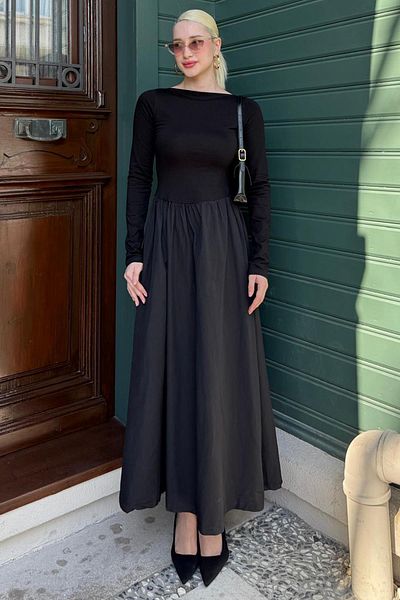 Madmext Μαύρο Maxi Size 100% Cotton Γυναικείο Φόρεμα Mg2365