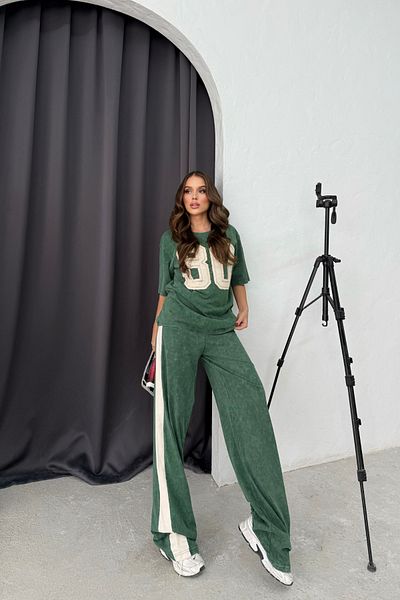 Bliss Women's 80 Detailed Short Sleeve Oversize Comfortable Fit Bottom Top Tracksuit Set