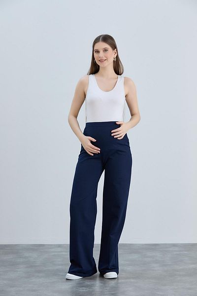 Işşıl IŞIL 4510-Basenden Wide Leg Maternity Two String Combed Cotton Trousers