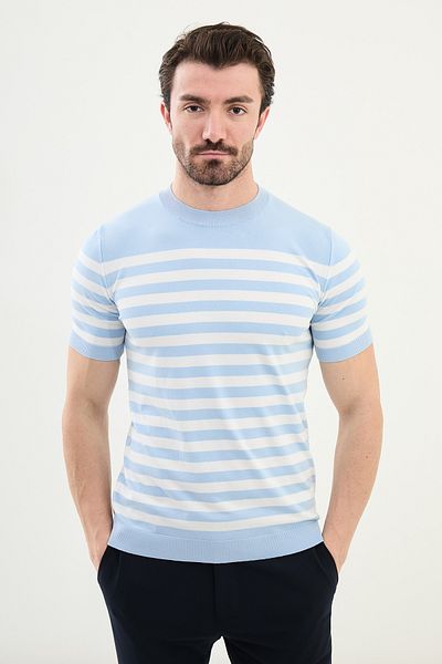 Mcr Tricou tricot pentru bărbați, albastru, slim fit, cu decolteu