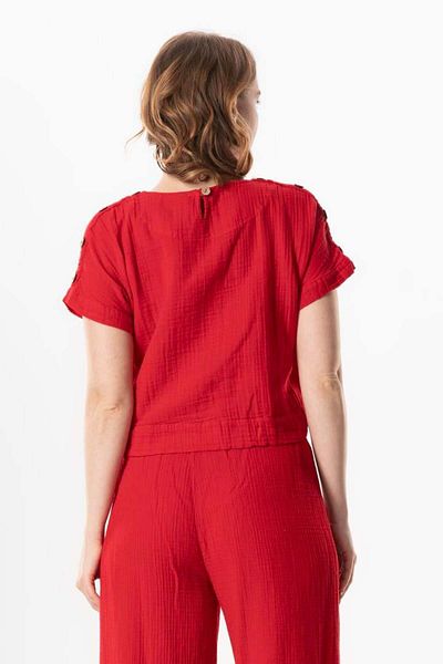 Eliş Şile Bezi Red Short Sleeve Izel Summer Unmanned Blouse